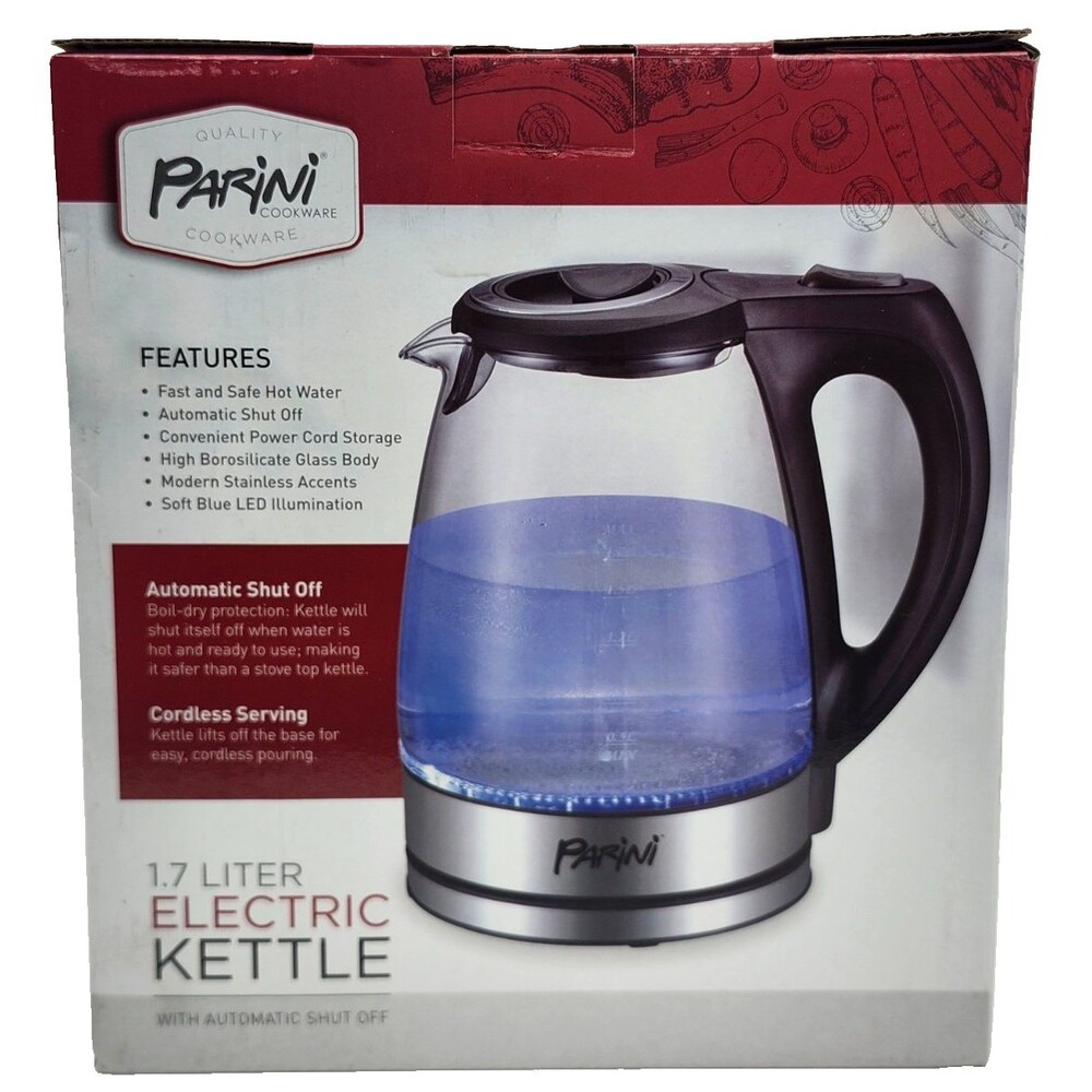 Parini Electric Kettle 1.7 Liter Automatic Shut Off Cordless Serving New In Box